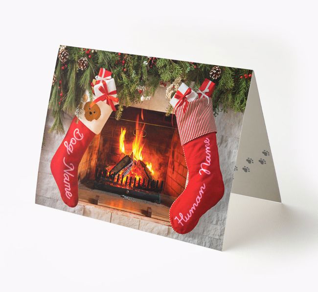 'Me and My Dog Christmas Stockings' - Personalised {breedFullName} Card